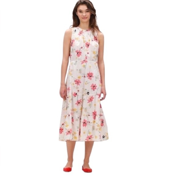 🆕 GAP sleeveless midi dress white Floral print Dress Size 4 - Picture 1 of 5